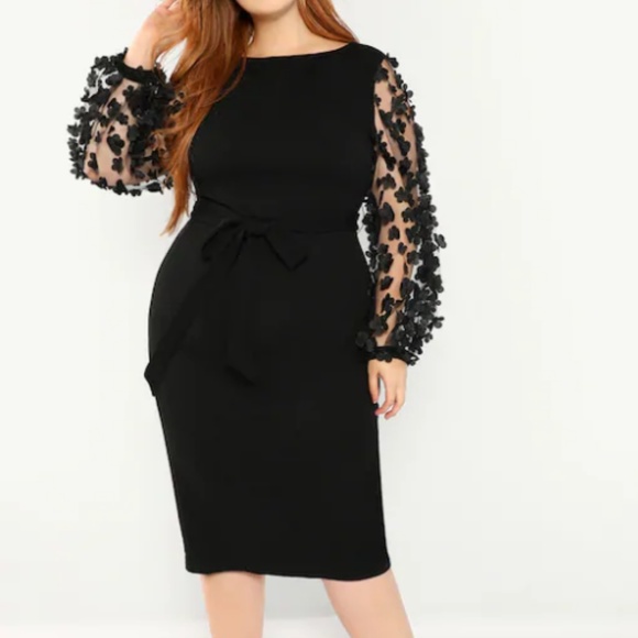 MediabyMedina Dresses & Skirts - Floral black applique sleeve pencil dress 12🦄💋